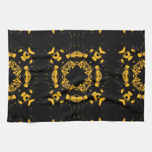  geel, zwart-Floral Damascus Retro Patroon Theedoek (Horizontaal)