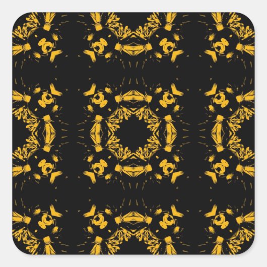  geel, zwart, Floral Retropatropatroon Vierkante Sticker (Voorkant)