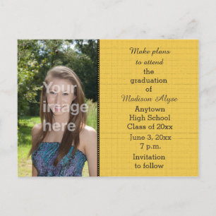 Geel Zwart Foto Afstudeercard Save the Date Briefkaart