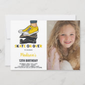 Geel Zwart Foto Skateboards Verjaardag Uitnodiging (Voorkant)