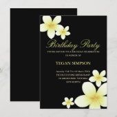 Geel & Zwart Frangipani Verjaardag Uitnodigen Kaart (Voorkant / Achterkant)