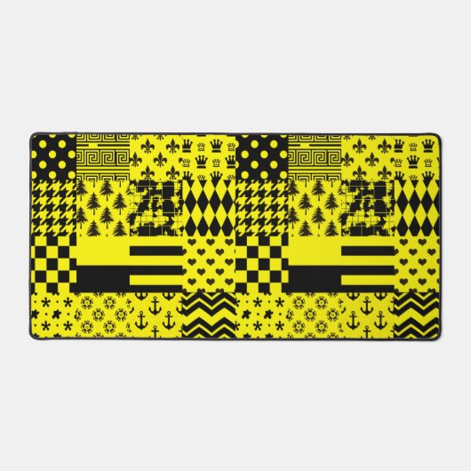 Geel Zwart Gemengde Patchwork Ontwerp Patchwork Bureaumat (Voorkant)