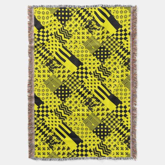 Geel Zwart Gemengde Patchwork Ontwerp Patchwork Deken (Voorkant Verticaal)