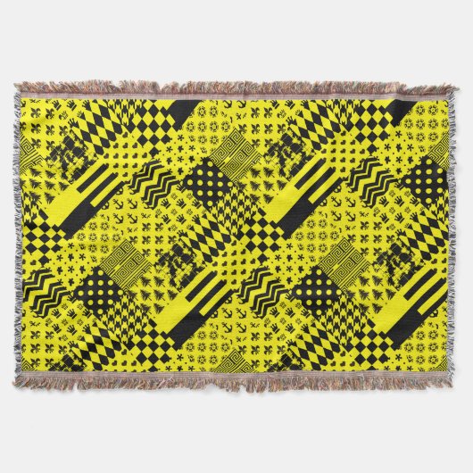 Geel Zwart Gemengde Patchwork Ontwerp Patchwork Deken (Voorkant)
