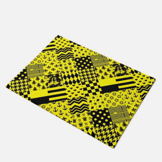 Geel Zwart Gemengde Patchwork Ontwerp Patchwork Deurmat (Schuin)