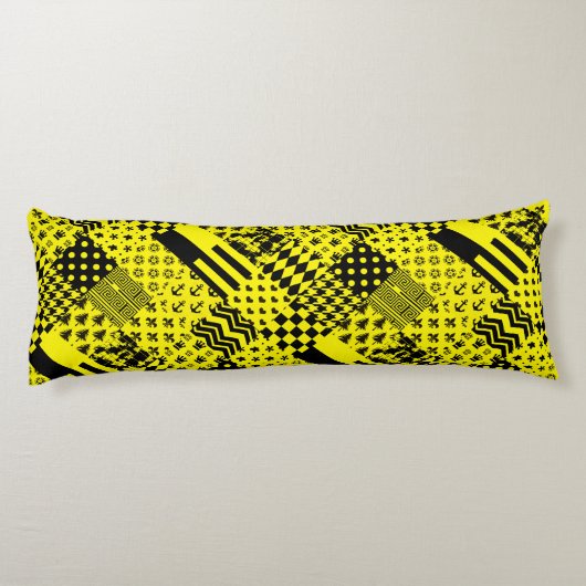 Geel Zwart Gemengde Patchwork Ontwerp Patchwork Lichaamskussen (Achterkant)