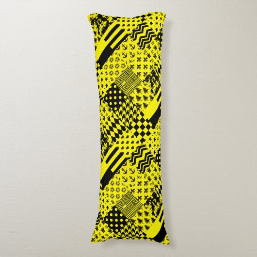 Geel Zwart Gemengde Patchwork Ontwerp Patchwork Lichaamskussen (Voorkant Verticaal)