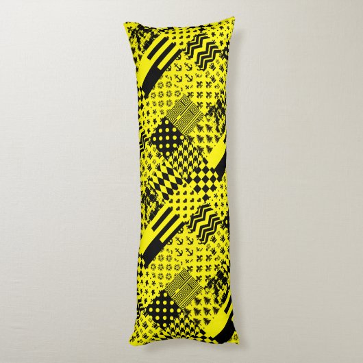 Geel Zwart Gemengde Patchwork Ontwerp Patchwork Lichaamskussen (Achterkant (Verticaal))