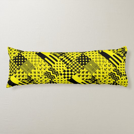 Geel Zwart Gemengde Patchwork Ontwerp Patchwork Lichaamskussen (Voorkant)