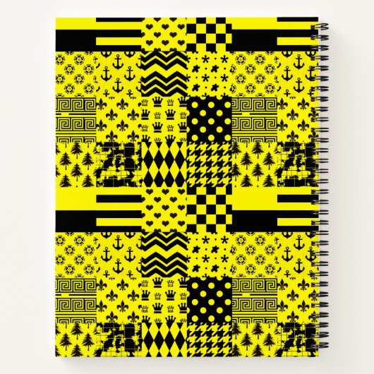 Geel Zwart Gemengde Patchwork Ontwerp Patchwork Notitieboek (Achterkant)