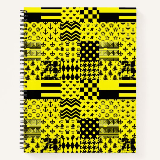 Geel Zwart Gemengde Patchwork Ontwerp Patchwork Notitieboek (Voorkant)