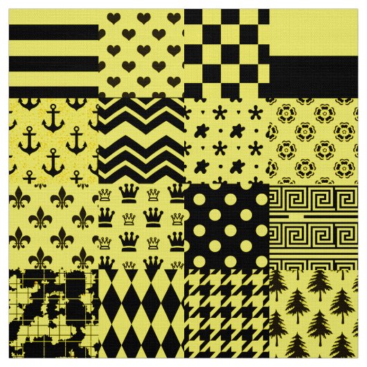 Geel Zwart Gemengde Patchwork Ontwerp Patchwork Stof (Swatch)