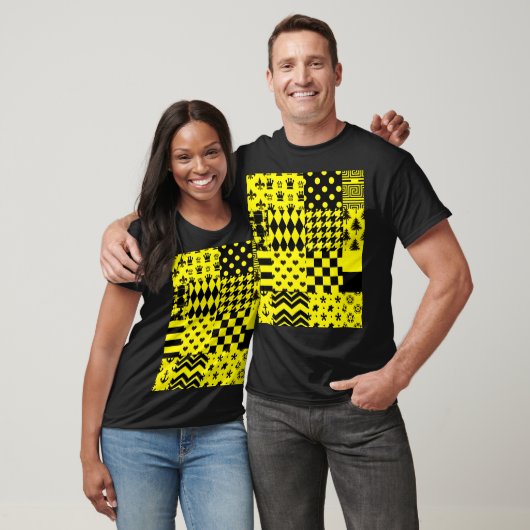 Geel Zwart Gemengde Patchwork Ontwerp Patchwork T-shirt (Unisex)