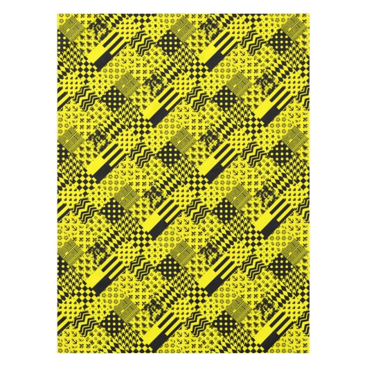 Geel Zwart Gemengde Patchwork Ontwerp Patchwork Tafelkleed (Voorkant)
