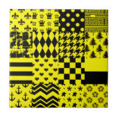 Geel Zwart Gemengde Patchwork Ontwerp Patchwork Tegeltje (Voorkant)