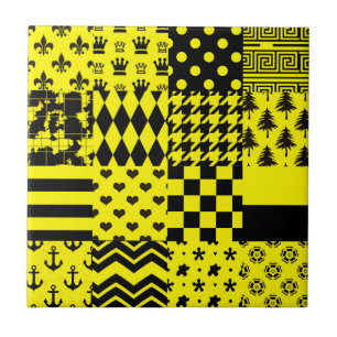 Geel Zwart Gemengde Patchwork Ontwerp Patchwork Tegeltje