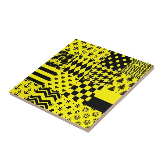 Geel Zwart Gemengde Patchwork Ontwerp Patchwork Tegeltje (Zijkant)