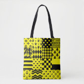 Geel Zwart Gemengde Patchwork Ontwerp Patchwork Tote Bag (Voorkant)