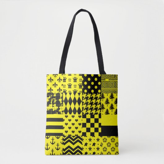 Geel Zwart Gemengde Patchwork Ontwerp Patchwork Tote Bag (Voorkant)