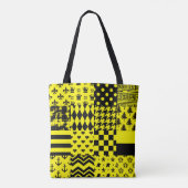 Geel Zwart Gemengde Patchwork Ontwerp Patchwork Tote Bag (Achterkant)