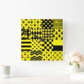 Geel Zwart Gemengde Patchwork Ontwerp Patchwork Vierkante Klok (Huis)