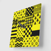 Geel Zwart Gemengde Patchwork Ontwerp Patchwork Vierkante Klok (Hoek)