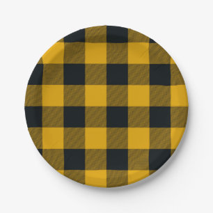 Geel & Zwart geruit Buffalo Plaid Papieren Bordje