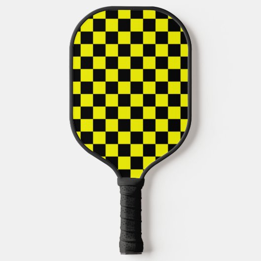 Geel zwart geruit controlepatroon pickleball paddle (Voorkant)