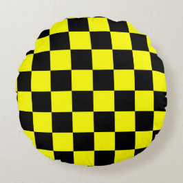 Geel zwart geruit controlepatroon rond kussen