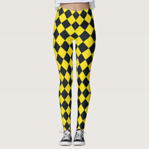 Geel Zwart Geruit Diamant Patroon Leggings