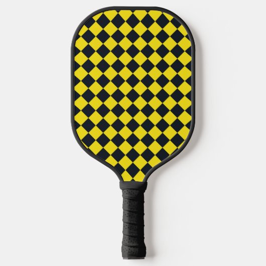 Geel Zwart Geruit Diamantpatroon Pickleball Paddle (Voorkant)