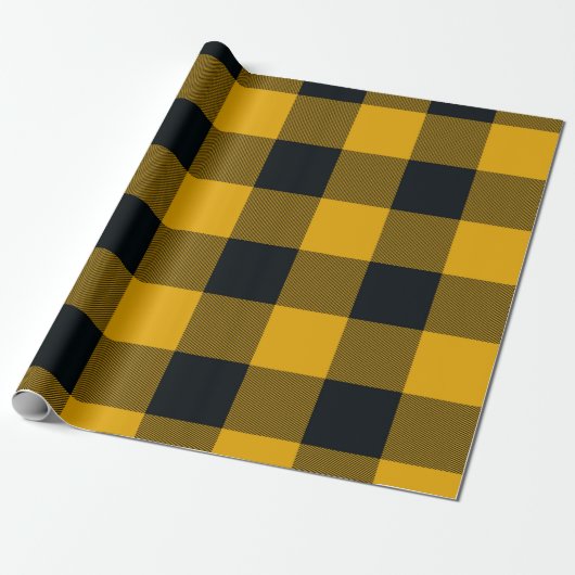 Geel & Zwart geruit vierkant Buffalo Plaid Cadeaupapier (Uitgerold)