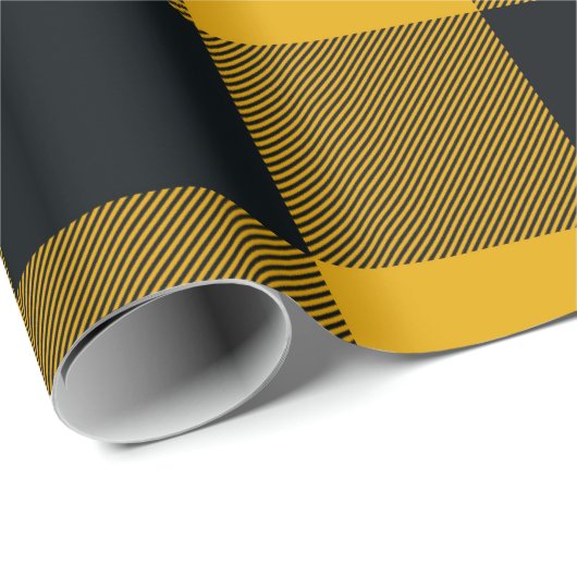 Geel & Zwart geruit vierkant Buffalo Plaid Cadeaupapier (Rol Hoek)