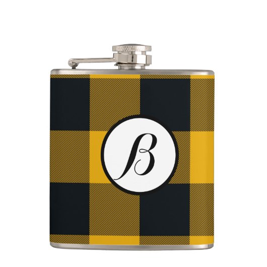 Geel & Zwart Geruit Vierkant Buffalo Plaid Heupfles (Voorkant)