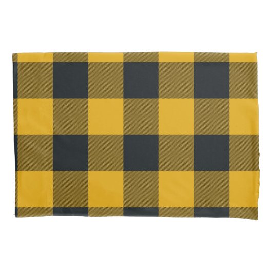 Geel & Zwart Geruit Vierkant Buffalo Plaid Kussensloop (Voorkant)