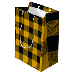 Geel & Zwart geruit vierkant Buffalo Plaid Medium Cadeauzakje