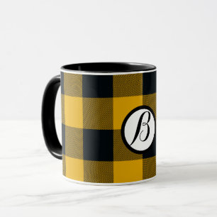 Geel & Zwart Geruit Vierkant Buffalo Plaid Mok