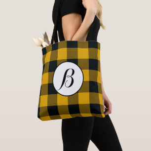 Geel & Zwart Geruit Vierkant Buffalo Plaid Tote Bag