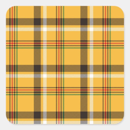 Geel zwart geruite stof textuur patroon vierkante sticker (Voorkant)