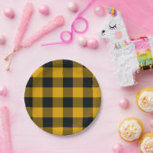 Geel & Zwart geruite vierkanten Buffalo Plaid Papieren Bordje (Feest)