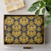 Geel & Zwart Glam Damast Monogram Letter Initiaal Tissuepapier (Geschenk)