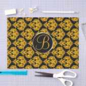Geel & Zwart Glam Damast Monogram Letter Initiaal Tissuepapier (Craft)