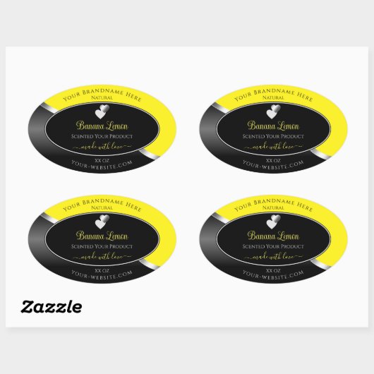 Geel Zwart Golfend Zilver Lief Hartjes Productlabe Ovale Sticker (Vel)