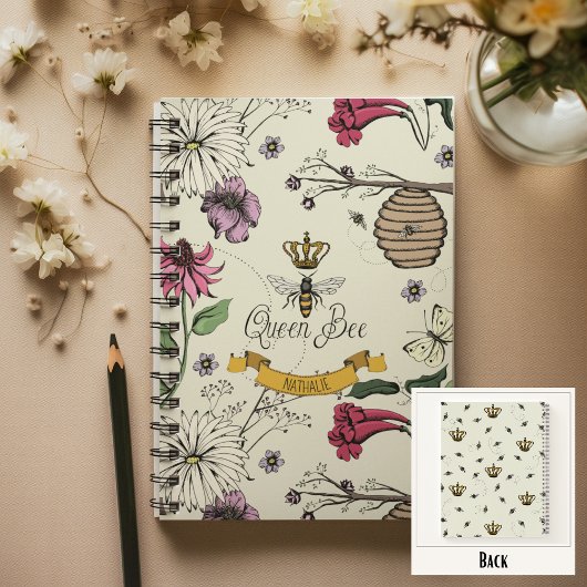 Geel, Zwart & Goud Koningin Bee, Kroon & Scroll Notitieboek
