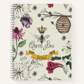 Geel, Zwart & Goud Koningin Bee, Kroon & Scroll Notitieboek (Voorkant)