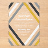 Geel Zwart Grijs Diamond Stripes Modern Wedding Acryl Uitnodigingen (Voorkant)