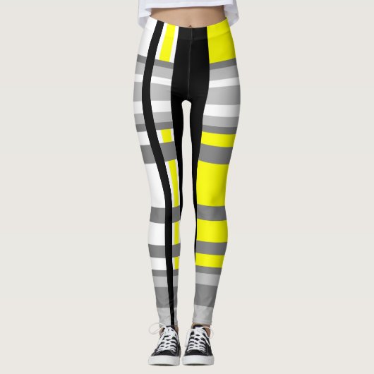Geel zwart grijs en wit abstract leggings (Voorkant)