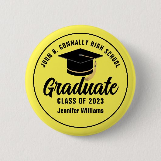 Geel zwart High School Afstuderen Aangepaste naam  Ronde Button 5,7 Cm (Voorkant)