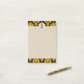 Geel zwart Initiaal Damask Kraft Monogram Post-it® Notes (Op bureau)