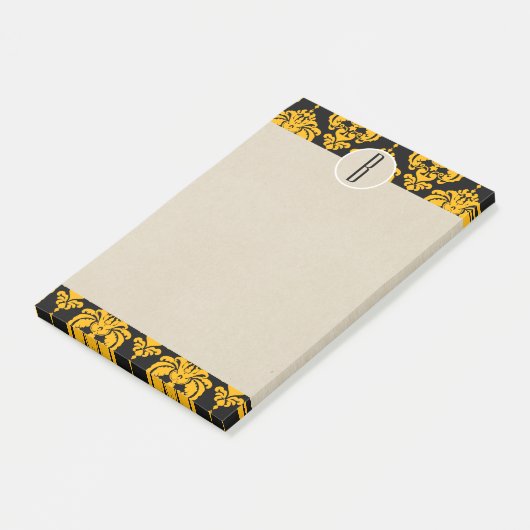 Geel zwart Initiaal Damask Kraft Monogram Post-it® Notes (Schuin)